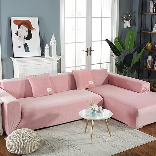 Miniatura 9 de MIFXIN Fundas para sofá seccional, 2 piezas de terciopelo elástico en forma de L, fundas elásticas para sofá seccional en forma de L, protector de