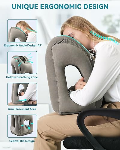Miniatura 10 de JefDiee Almohada lumbar inflable de viaje para avión, vuelo, viajes, almohada portátil de apoyo lumbar para avión, automóvil, hogar, oficina (negro)