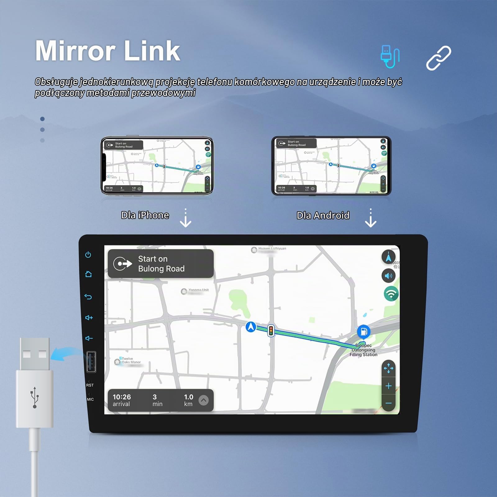 SIXWIN Radio samochodowe 1 DIN Carplay 9-calowy ekran dotykowy odtwarzacz kompatybilny z bezprzewodowym odtwarzaczem CarPlay/Android Auto Bluetooth 5.0 FM RDS Radio USB AUX-in/Link do lusterka+kamera