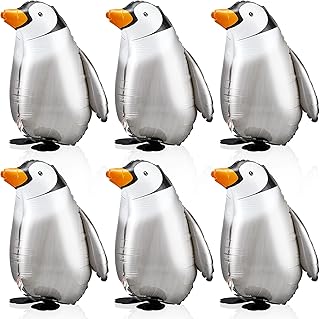 6 Pieces Walking Penguin Balloons Penguin Foil Balloons Pet Air Walkers Walking Animal Balloons Helium Balloons for Baby Shower Birthday Party Decoration Supplies