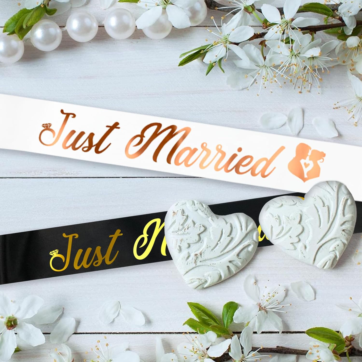 "Just Married - Bride to Be Sash and Groom to Be Sash Kit, 2 Pcs Gold Glitter Bachelorette & Bachelor Party Sashes for Wedding Bridal Shower Decorations Engagement Gifts (Black, White) - Image 8