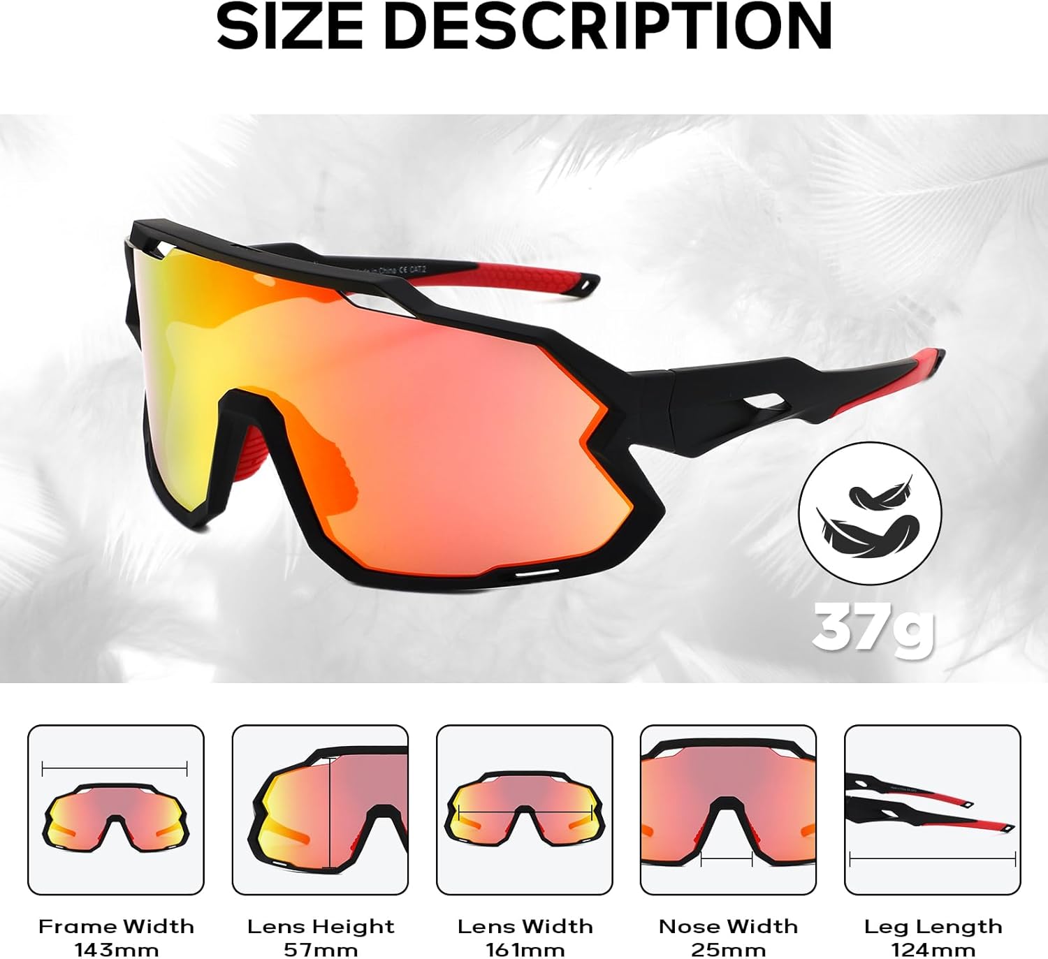 Cycling Sports Sunglasses Men Women - TR90 Anti-Fog Wind Tunnel Frame, UV400 PC Lenses for MTB Baseball