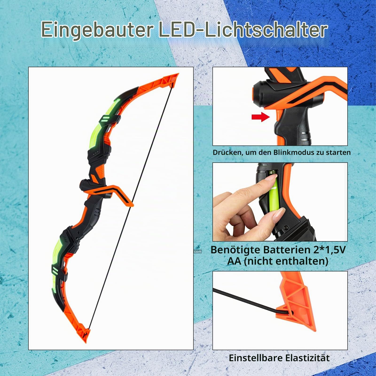 RedCrab Pfeil und Bogen Kinder, Bogenschießen Set Spiele für Kinder mit LED-Leuchten, 10 Saugnapf Pfeile, Kinderbogen und Zielscheibe, Spielzeug ab 3-8 Jahre Jungen Geschenke für Kinder