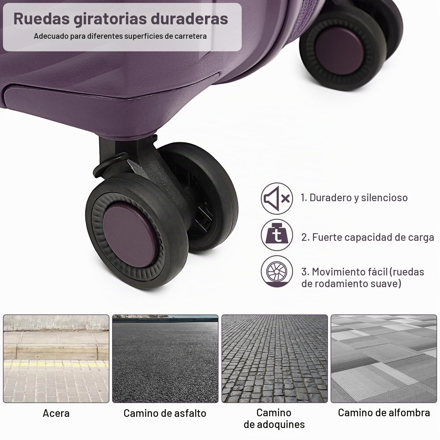 British Traveller Maleta con Ruedas Equipaje de Mano Polipropileno Maleta de Viaje Cabina Rígida,55cm,Morado