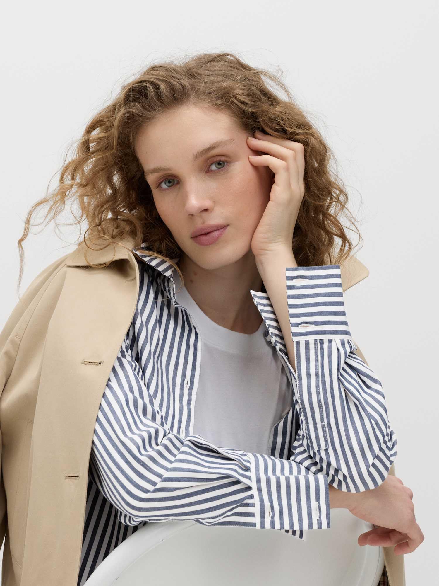 Marks & Spencer Donna a Righe Puro Cotone con Colletto Camicia – vestibilità Regolare