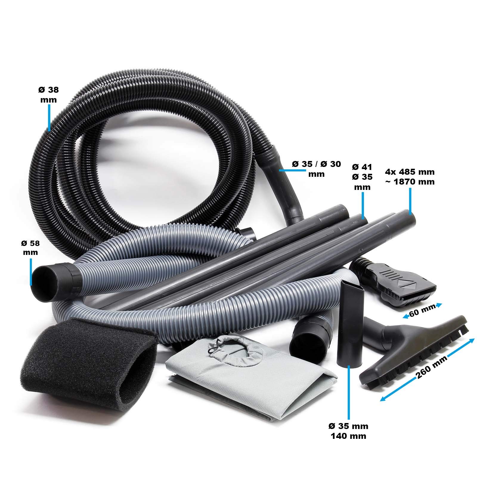 Wiltec Aspiradora Industrial de 1400 W y depósito de 30 l, Aspirador para seco y húmedo con Vaciado automático, Aparato Multiuso con Accesorios