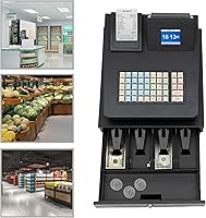 Vista 2 de Caja registradora, caja registradora electrónica de 48 llaves con pantalla LED, cajón e impresión térmica, caja de registro rectangular sistema POS