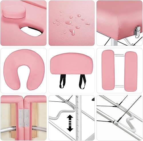 Miniatura 5 de Yaheetech Mesas de masaje, cama de spa portátil, cama de tatuaje facial de aluminio, cama de pestañas para extensiones de pestañas, rosa