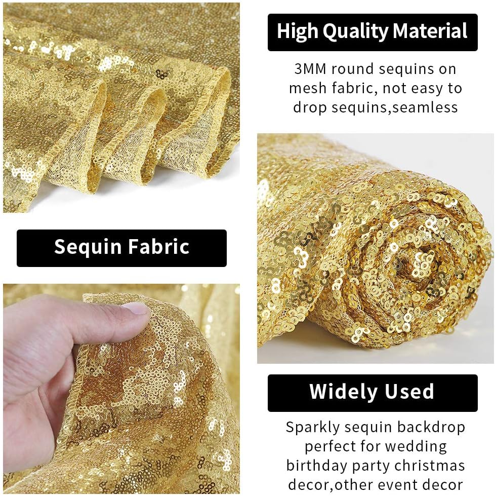 Hahuho Gold Sequin Backdrop Curtain, 4PCS 2FTx8FT Glitter Backdrop Curtain for Parties, Christmas, Wedding, Party Decoration(4 Panels, 2FT x 8FT, Gold - Image 3