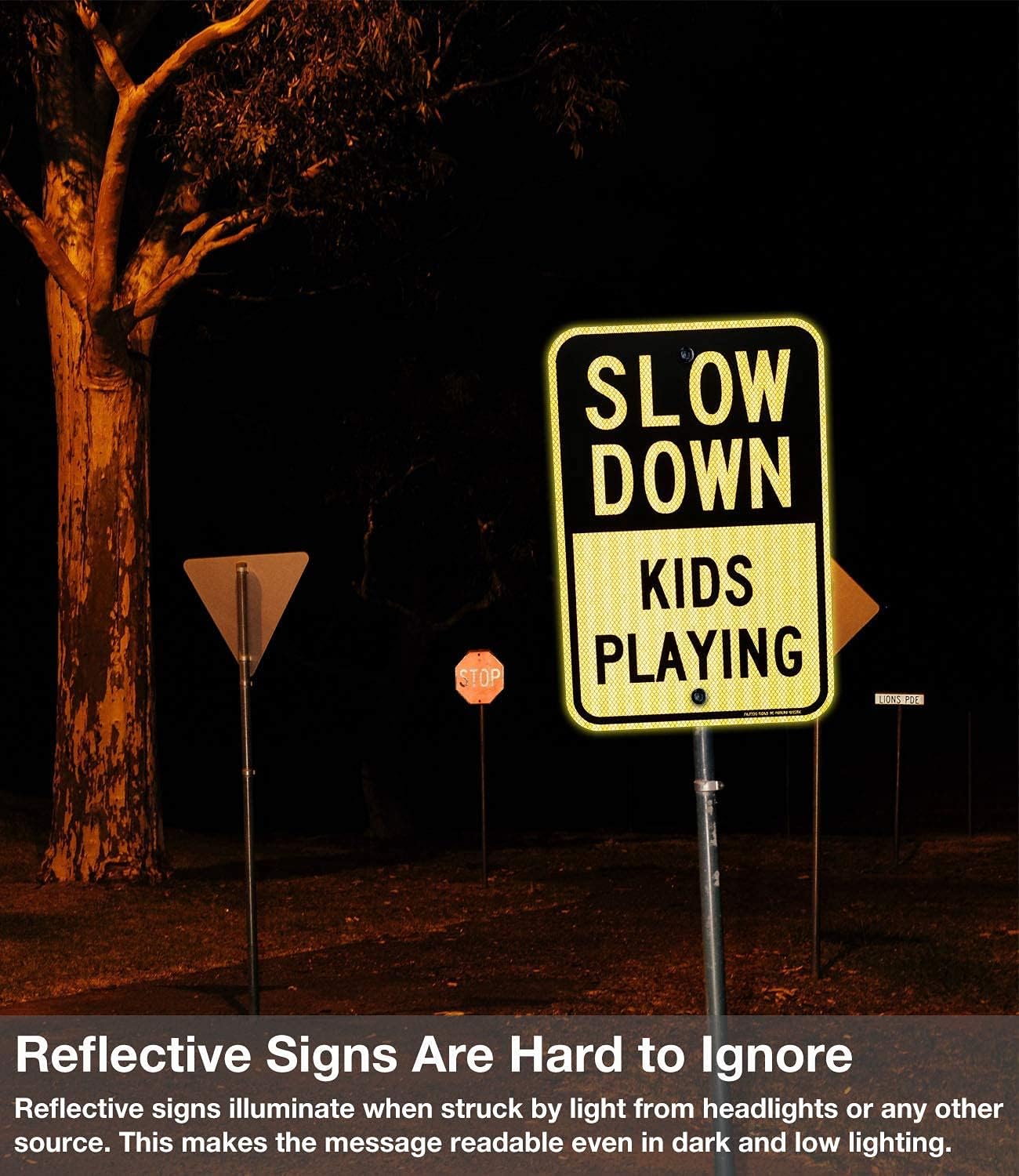 (2 Pack) Slow Down Kids Playing Signs, Slow Down Children Playing Sign, 18 x 12 Inches Engineer Grade Reflective Sheeting Rust Free Aluminum, Weather Resistant, Waterproof, Durable Ink, Easy To Mount