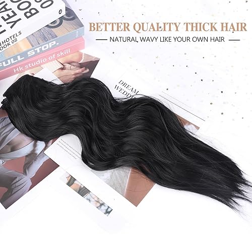 Miniatura 5 de Extensiones de cabello negro con clip, 4 piezas de cabello sintético natural suave y ondulado con clip, extensiones de cabello sintético rizado de