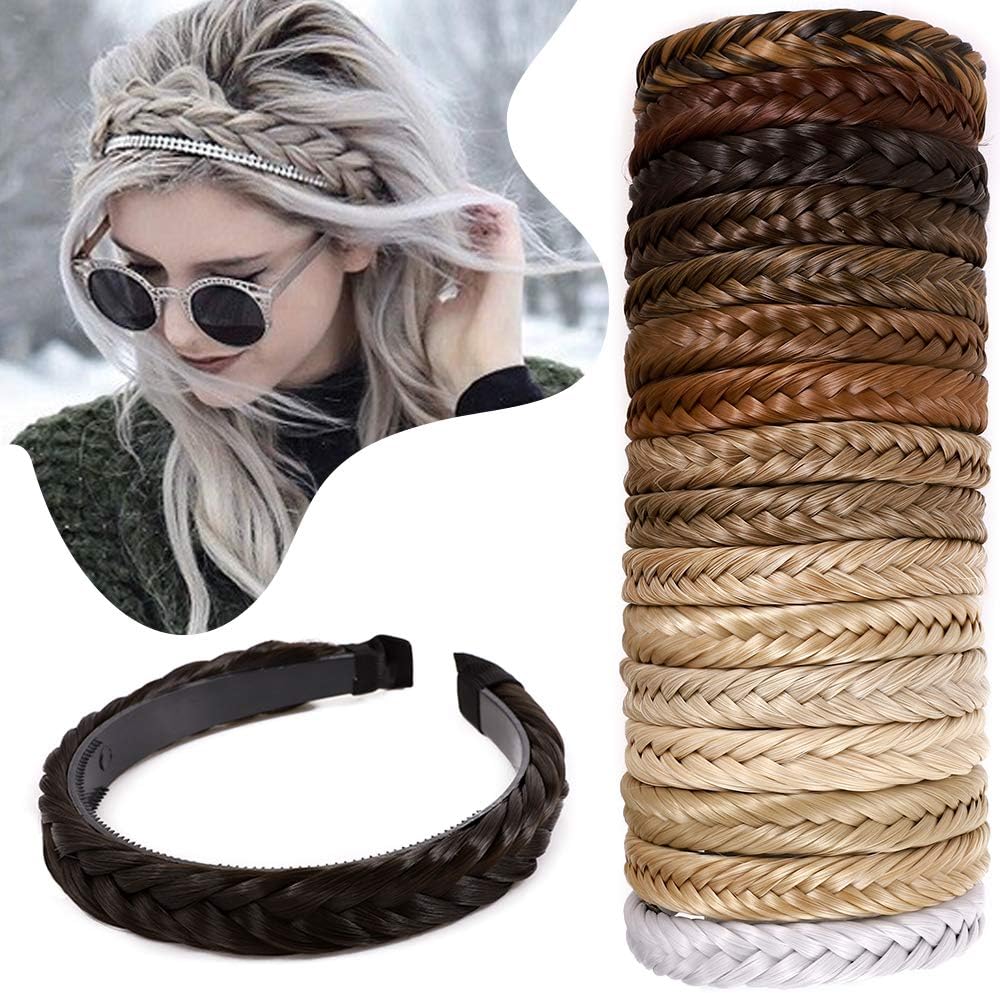 Hairro Braided Headband with Teeth, Fishtail Braids Hairband, Hair Hoop, Plaited Hairband with Comb, Synthetic Hairpiece for Women, Dark Brown #4A, 1 Count