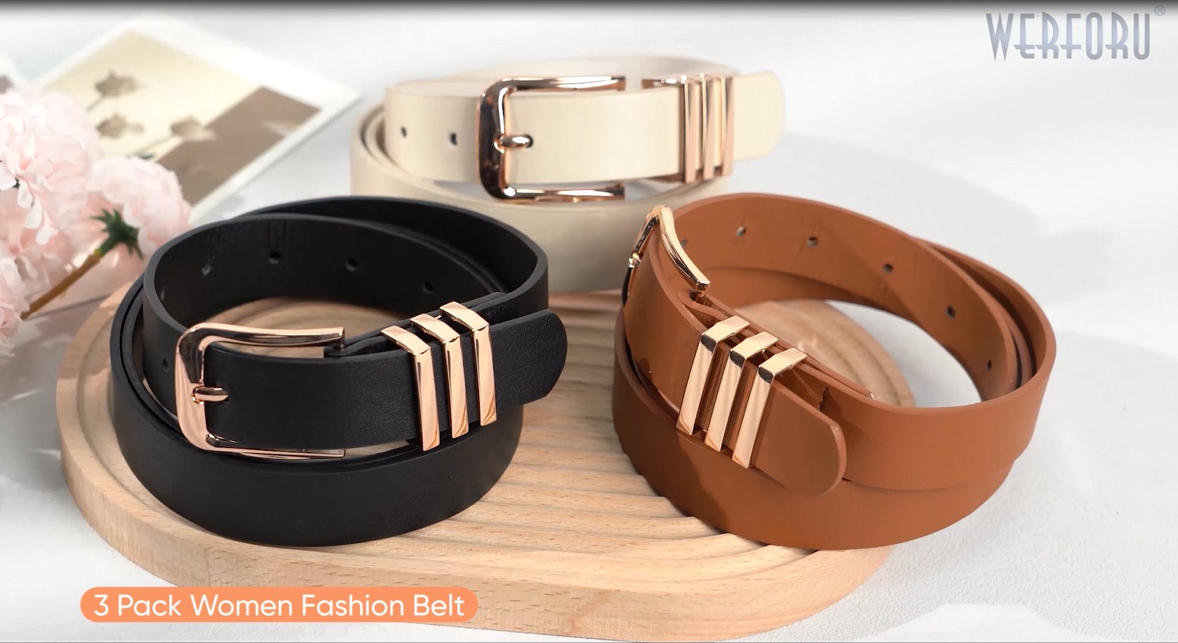 Amazon.com: WERFORU 3 Pack Women' Leather Belt with Square Gold