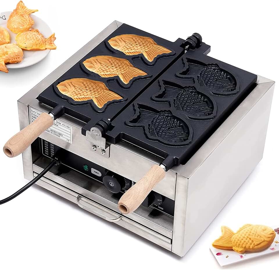 3 Pcs Fish Type Waffle Machine, Fish-shaped Cake Pan Cake Pan, Non Stick Japanese Taiyaki Making Machine, Electric Corn Dog Waffle Maker Hot Dog Muffin Machine for Commercial Home Use