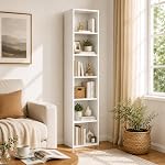 SiliBamb Narrow Bookshelf, 6-Tier Open Bookcase, Coner Shelf, Storage Shelves, Display Storage Shelves, Floor Standing Unit, Home Decor, Furniture for Home Office, Living Room, Bedroom, White
