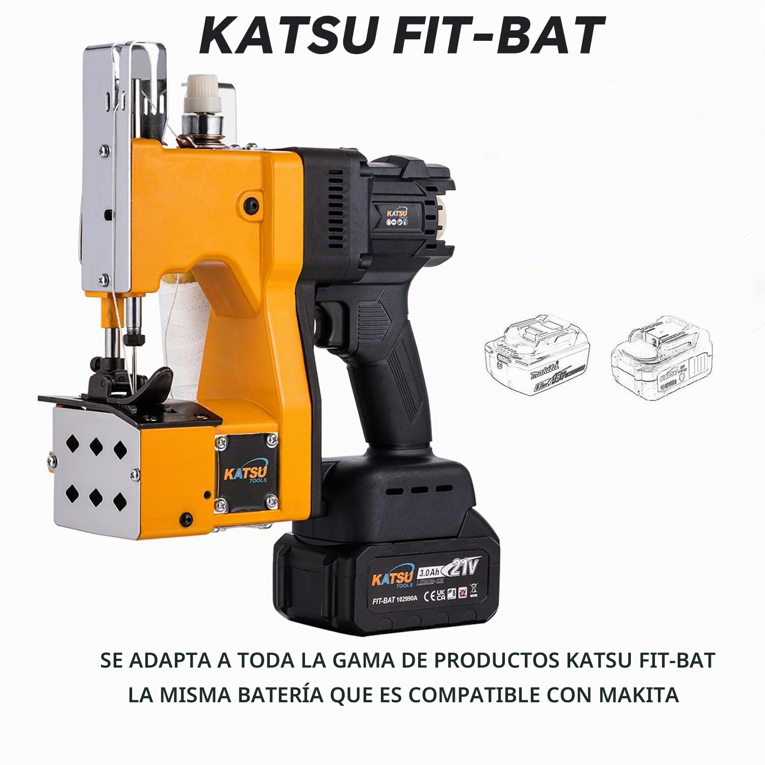 KATSU FIT-BAT Maquinas de Coser Sacos Portátil 21V Inalámbrico Máquina de Embalaje de Costura Más Cercana Bolsa con Batería de 3.0 Ah, para Coser/Sellar Bolsas Tejidas/Papel/Plástico