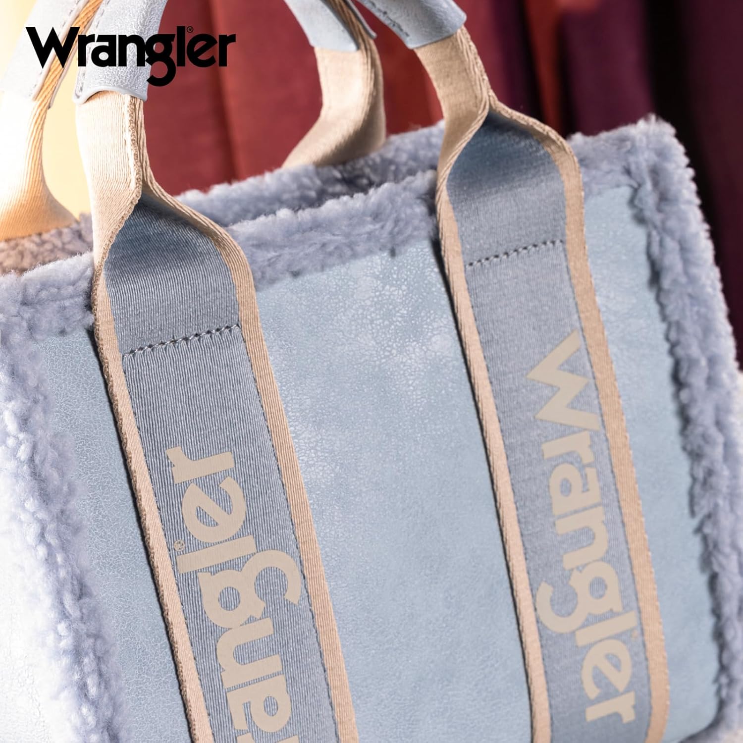 Wrangler Tote Bag for Women Fluffy Sherpa Top-Handle handbags Lamb Wool Shoulder Bag with Crossbody Strap Winter Bag AR-WG181-8120SJN