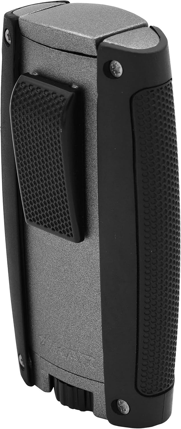 Xikar Turismo Double Jet Flame Cigar Lighter, Attractive Gift Box, Pocket-Friendly, Protective Flip-Lid, Over-Sized Fuel Tank, Matte Gray