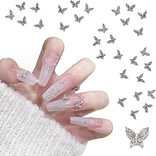 30個セット ネイルパーツ 蝶々 クリア 3D 立体 バタフライネイルアートアクセサリー 小さい ジルコン 可愛い ストーン キラキラ 人気 おしゃれ アクセサリーパーツ (シルバー 30 個入り)