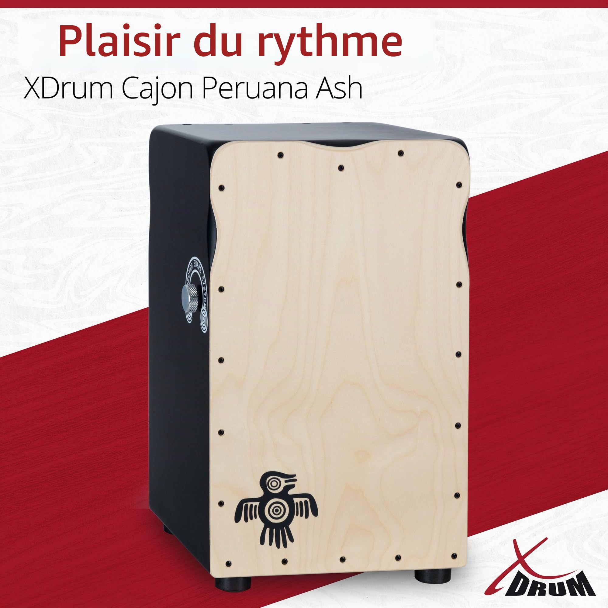 XDrum Pro Cajon Peruana Ash, Plaque de frappe en frêne de 3 mm, 5 cm | Plaque de frappe en bouleau de 3 mm, Caisse en bouleau de 9 mm (7 plis), Plaques de frappe entièrement vissées, 5 cm, 6 kg