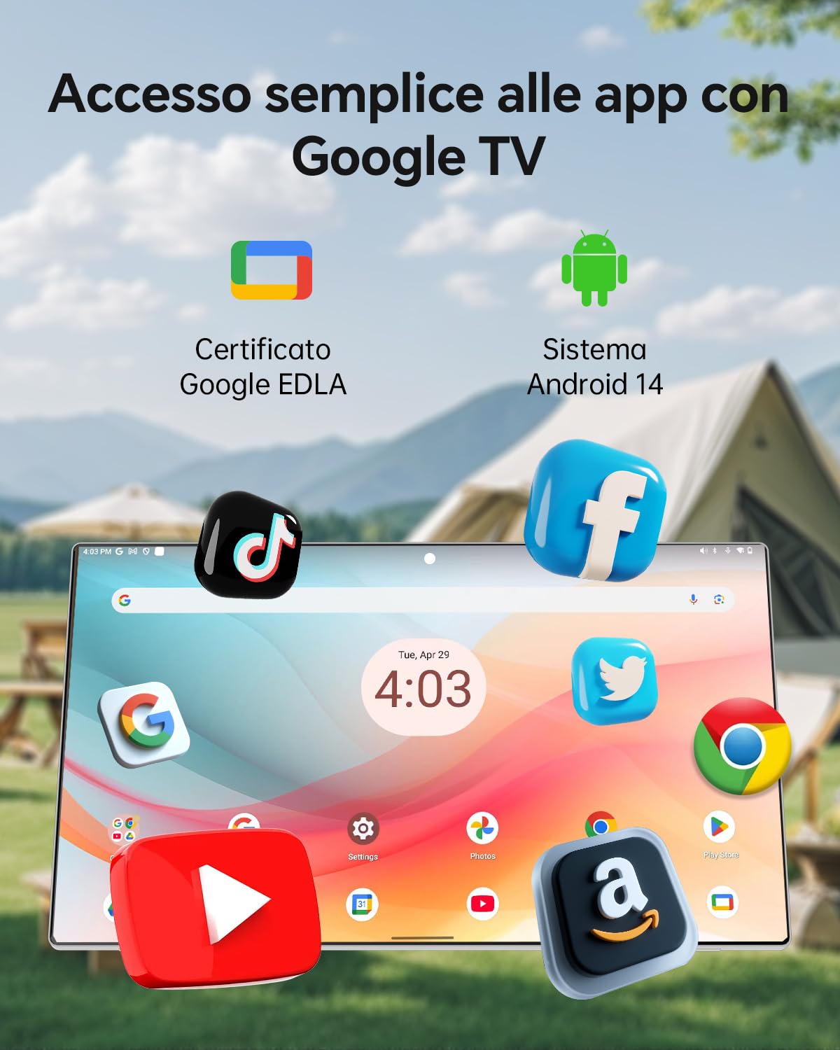 KTC MEGAPAD 25" Monitor Portatile 1080p Touchscreen, Android 14, Batteria Integrata, Altoparlanti & Fotocamera 8MP, Ingresso Video USB-C, Telecomando, Pannello IPS, Ideale per Esterni, Campeggio