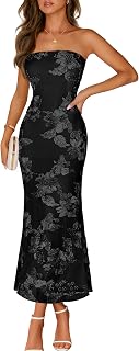MEROKEETY Women's Floral Strapless Maxi Dress 2026 Summer Off Shoulder Bodycon Wedding Guest Cocktail Party Long Dress