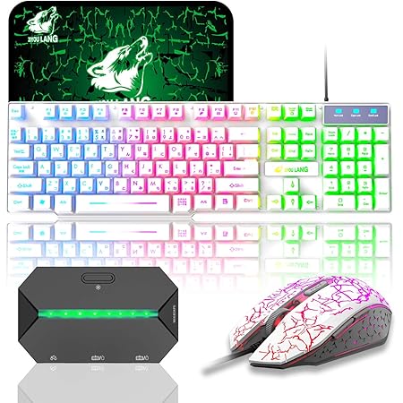 Amazon ゲーミングキーボード Led有線 メンブレン ゲーミングキーボードとマウスセット マルチメディア 日本語配列 虹色ledバックライト 19キー防衝突 Pc ゲームやオフィスに最適 マウスパッド コンバーター付き Ps4 スイッチに対応可能 White Urchoiceltd