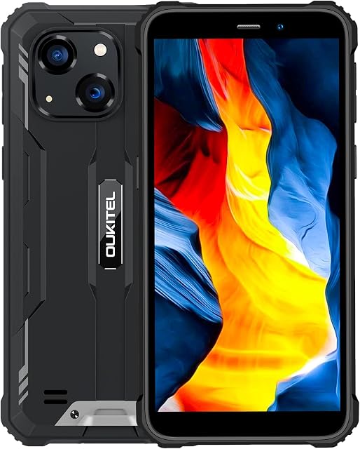 OUKITEL Android 12 Rugged Smartphone WP20 PRO, 20MP Dual Camera IP68 Waterproof Mobile Phone, Helio A22 Octa Core 4GB 64GB, 6300mAh Battery, 5.93'' HD+ Screen, Dual SIM, Face Unlock, GPS NFC Black