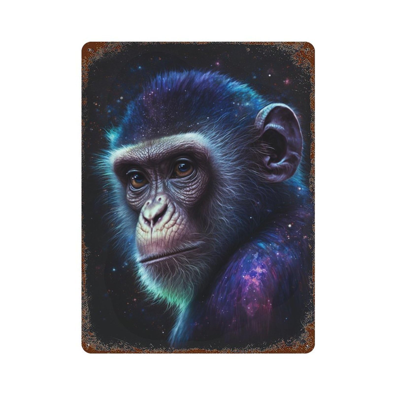 Vintage Rust Metal Sign Galactic Chimpanzee Portrait-5 15.7"x11.8", Old School Wall Decor for Garage, Bar And Workshop Decor