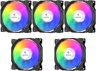upHere 120mm RGB Case Fan,Quiet Edition High Airflow Adjustable Color LED Case Fan for PC Cases, CPU Coolers,Radiators System,5-Pack,Black Edition/C8123-5