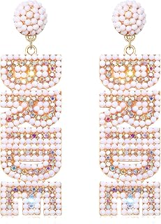 Rhinestone Bride Earrings for Women Handmade Beaded BRIDE Letter Dangle Earring Wedding Bridal Earrings Bridesmaids Bachelorette Party Gift