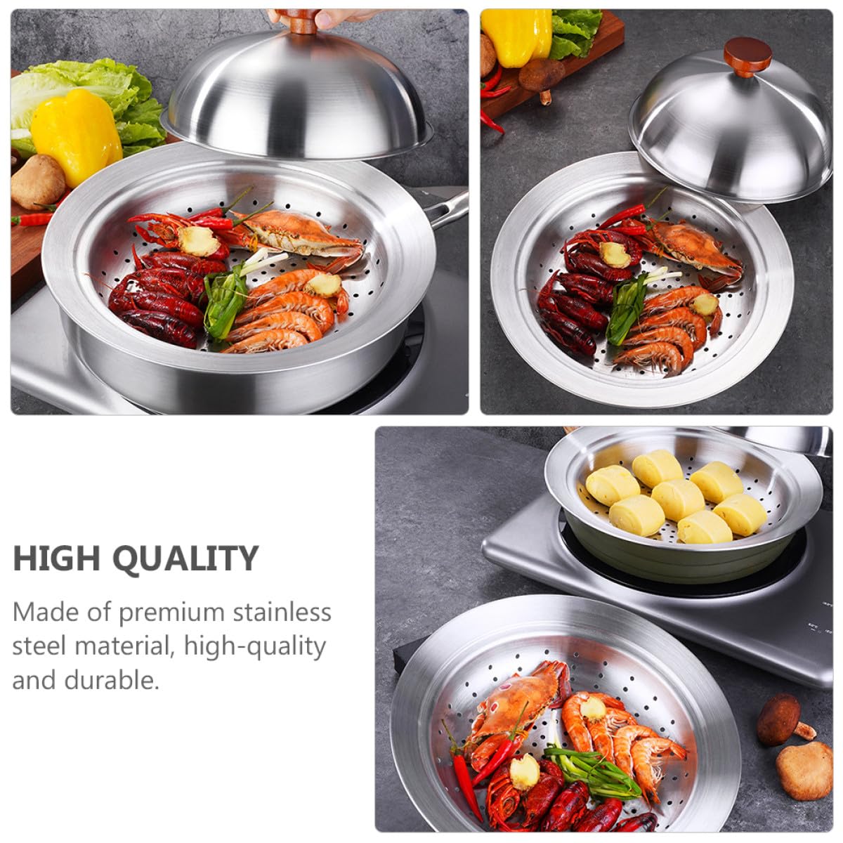 Vaporera Inoxidable Multifuncional con Tapa para Cocinar al Vapor Cocina y Profesional Reutilizable y Resistente para Bollos Pescado y Mariscos
