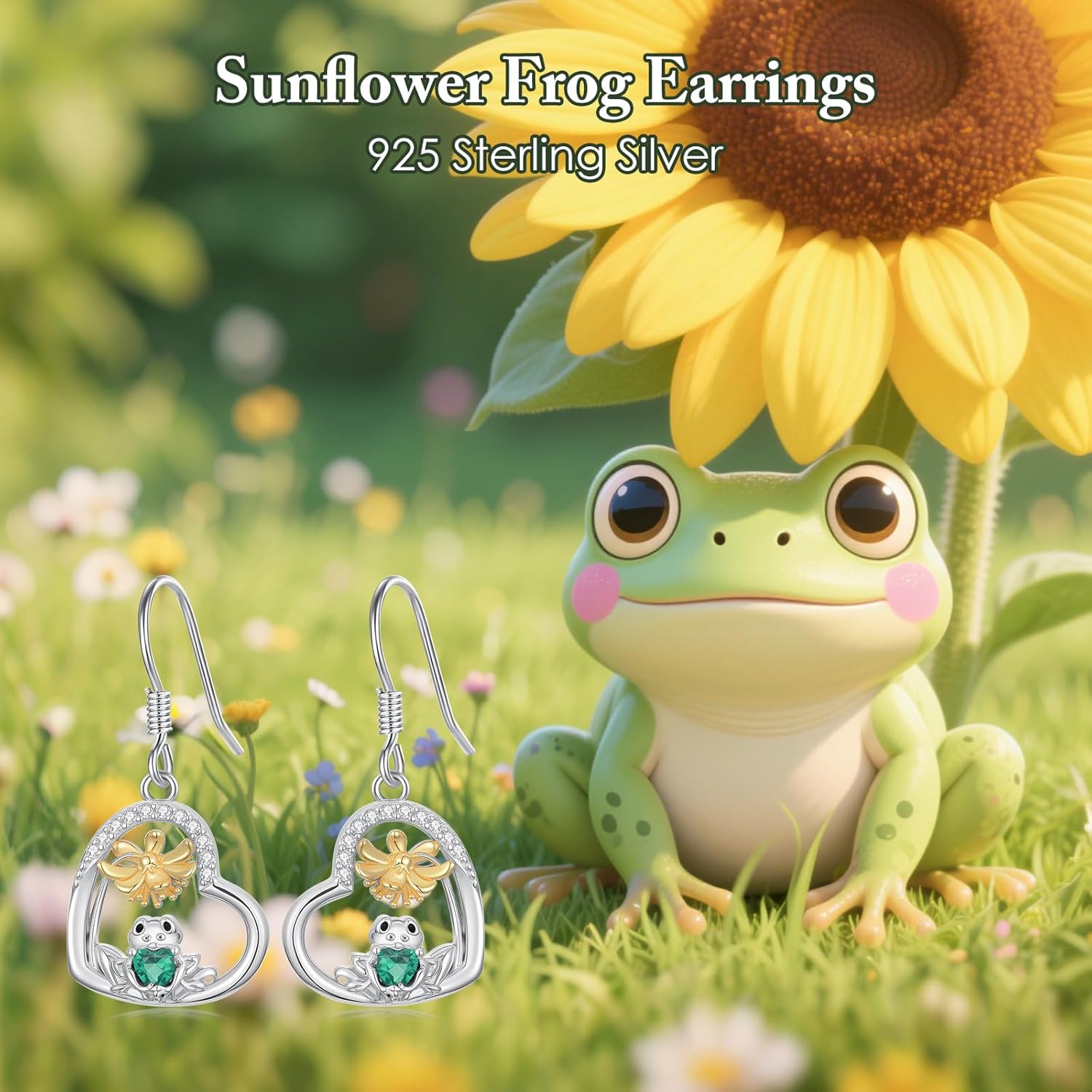 SIMONLY Heart Animal Earrings 925 Sterling Silver Fox/Rat//Frog/Axolotl/Cat Sunflower Dangle Earrings Sunflower Jewelry for Women Christmas Mother Day Gift - Image 2