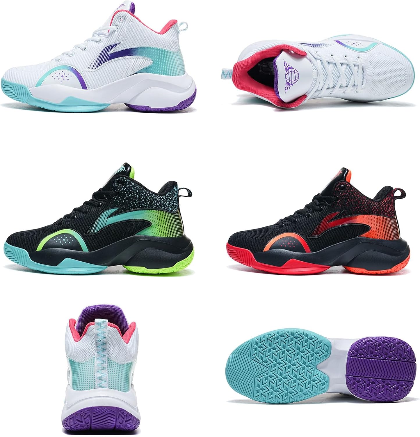 Men's High-Top Non-Slip Shock-Absorbing Wide-Soled Basketball Shoes with Mesh Breathable Lace-Up Fashion Sports Shoes Suitable for Campus, Daily Wear, and Cycling