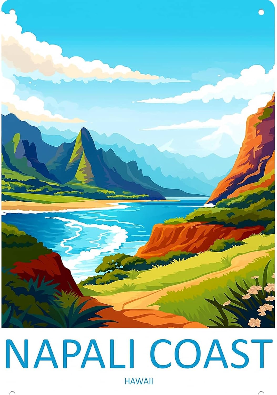 Napali Coast Travel Poster Wall Decor Retro Scenery Metal Sign Poster for Garage Man Cave Bathroom Bedroom Farm Inspirational Popular Wall Art 8x12 Inch Signs Posters