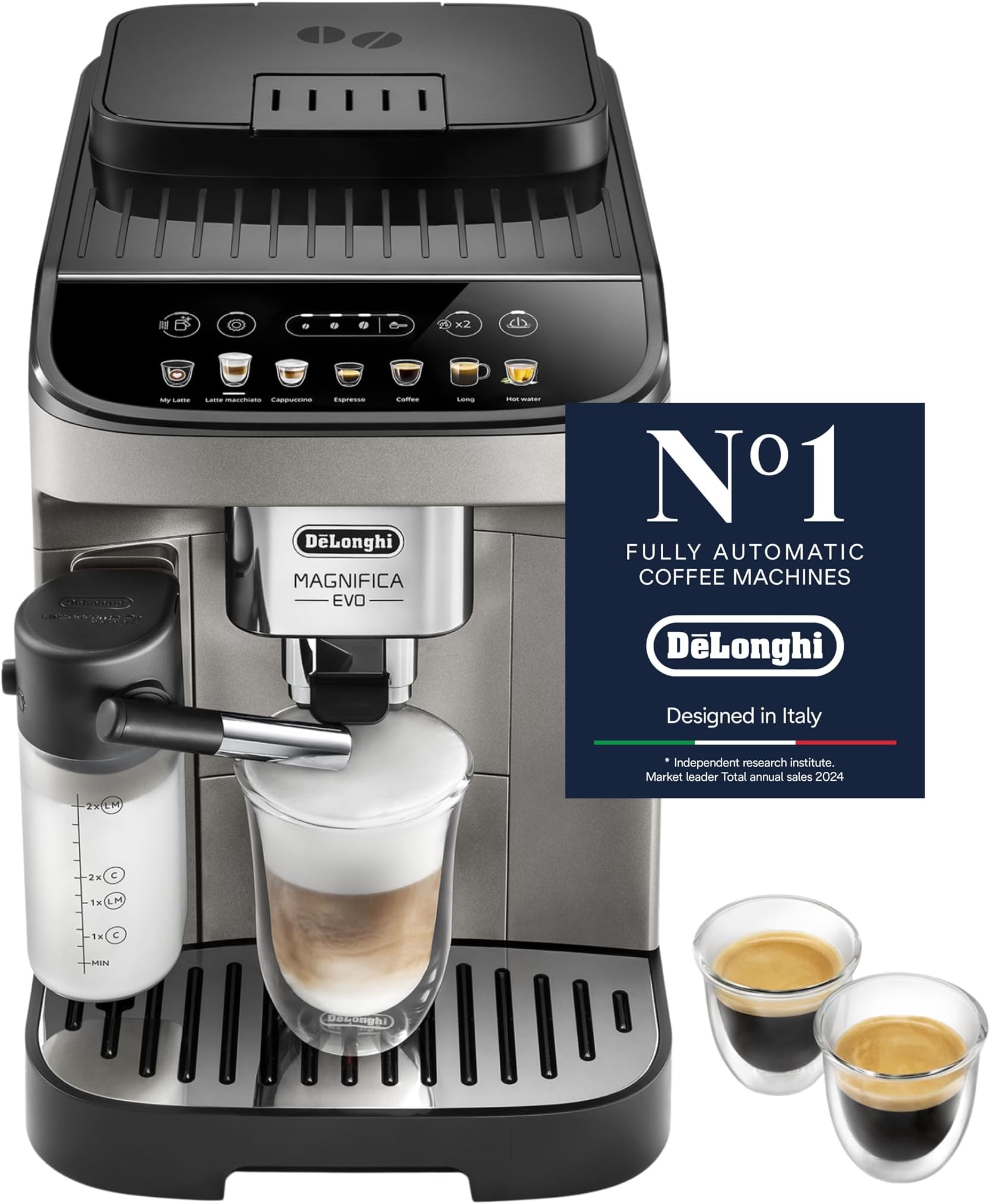 Magnifica EVO Bean to Cup Fully Automatic Coffee Machine, Traditional Milk Frother, Built In Grinder, ECAM290.81.TB, Titanium & Black,