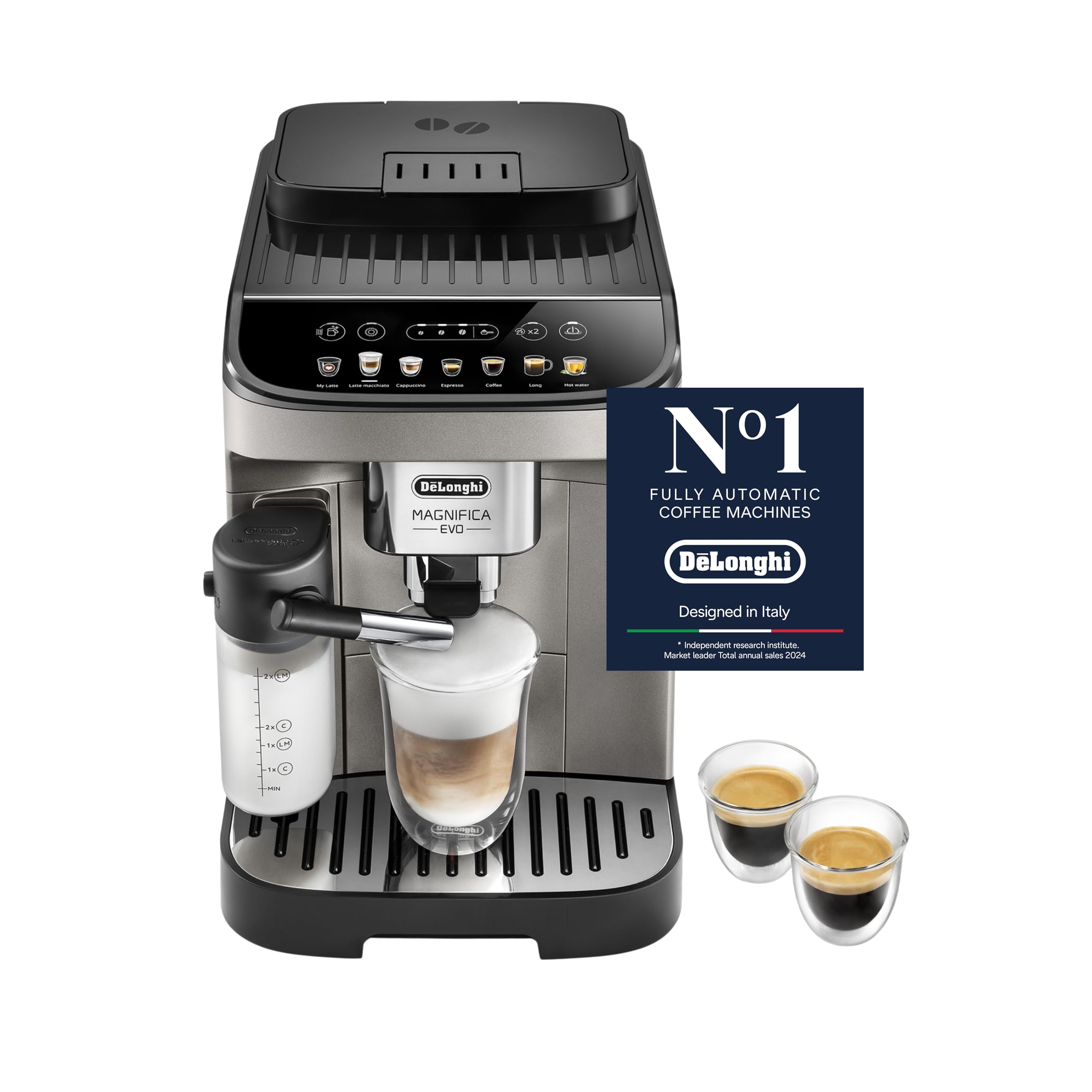 De'Longhi Magnifica EVO Bean to Cup Fully Automatic Coffee Machine, Traditional Milk Frother, Built In Grinder, ECAM290.81.TB, Titanium & Black,