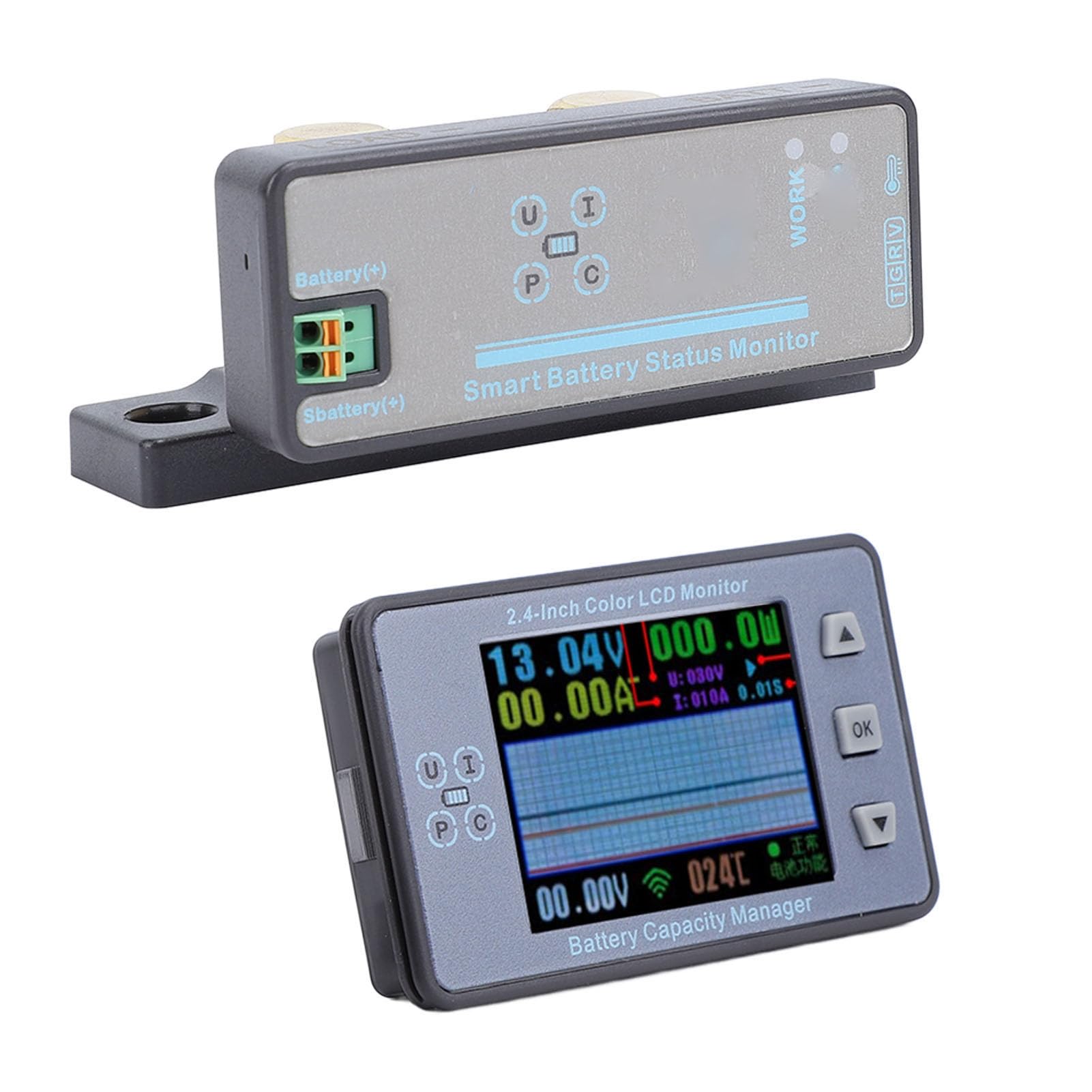 Batteriemonitor mit Shunt, 2,4-Zoll-Farbbildschirm, RV-Batteriemonitor, 120 V, 300 A, Batteriemonitor mit Alarm, Kabelloser Spannungsstrommesser, DC-Voltmeter, Coulometer für