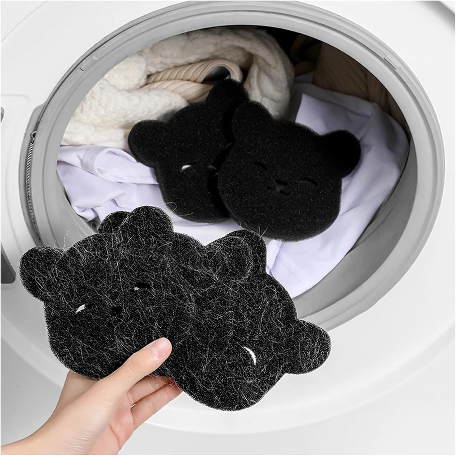4 Laundry Balls, Bear Shaped Hair Catcher, Reusable Clothes, Sofa, Cat And Dog Hair Cleaning Sponge