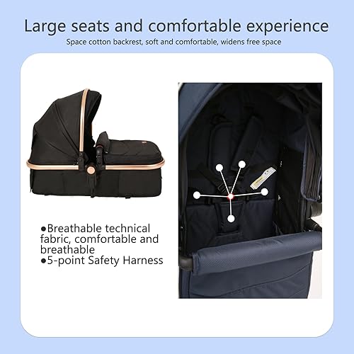 Miniatura 4 de Cochecito de bebé 2 en 1, cochecito de bebé de paisaje alto, cochecito reversible para cuna, respaldo y toldo ajustables, cochecito plegable de