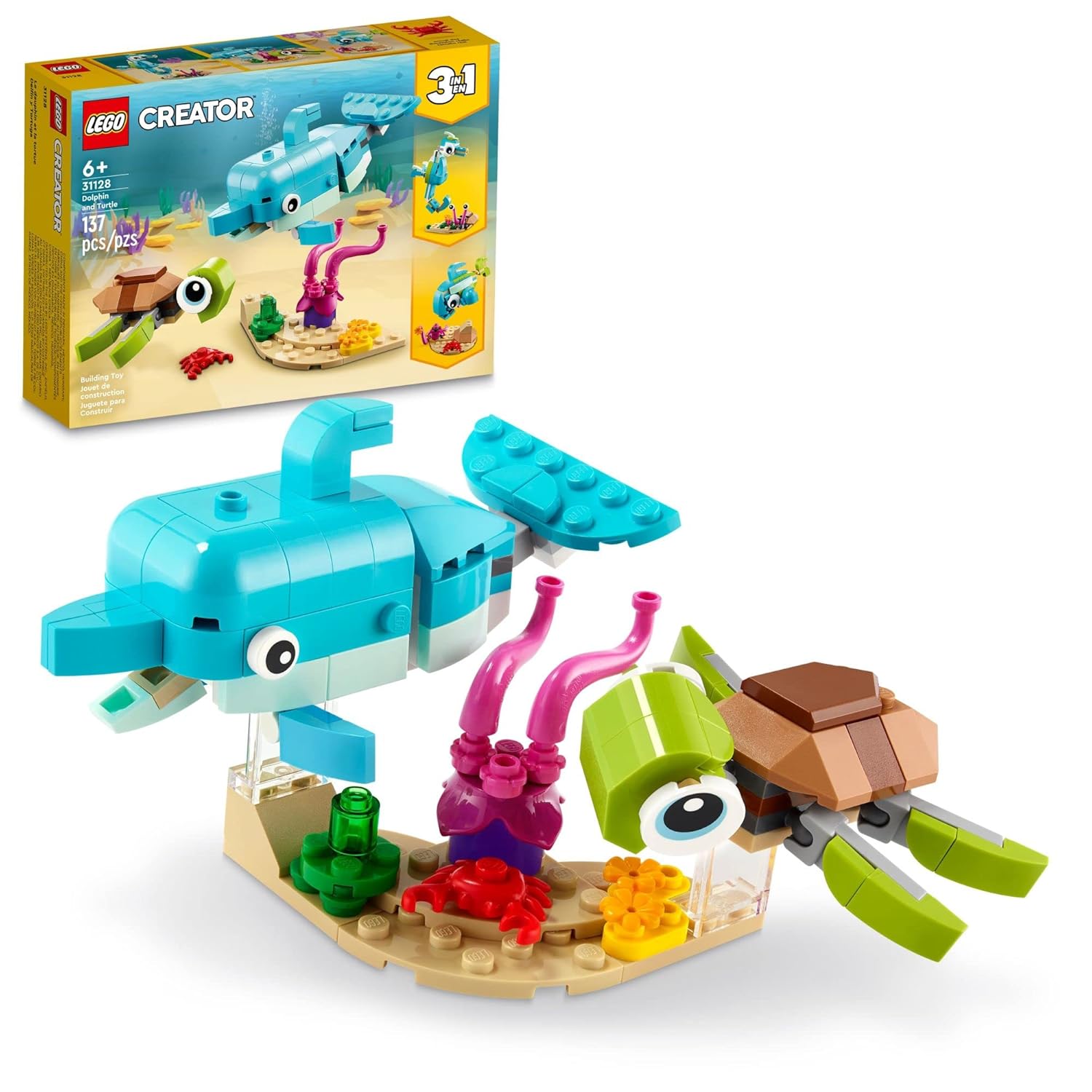 LEGO Creator 3 in 1 Dolphin and Turtle Toys for Kids Transforms to Seahorse and Sea Snail or
