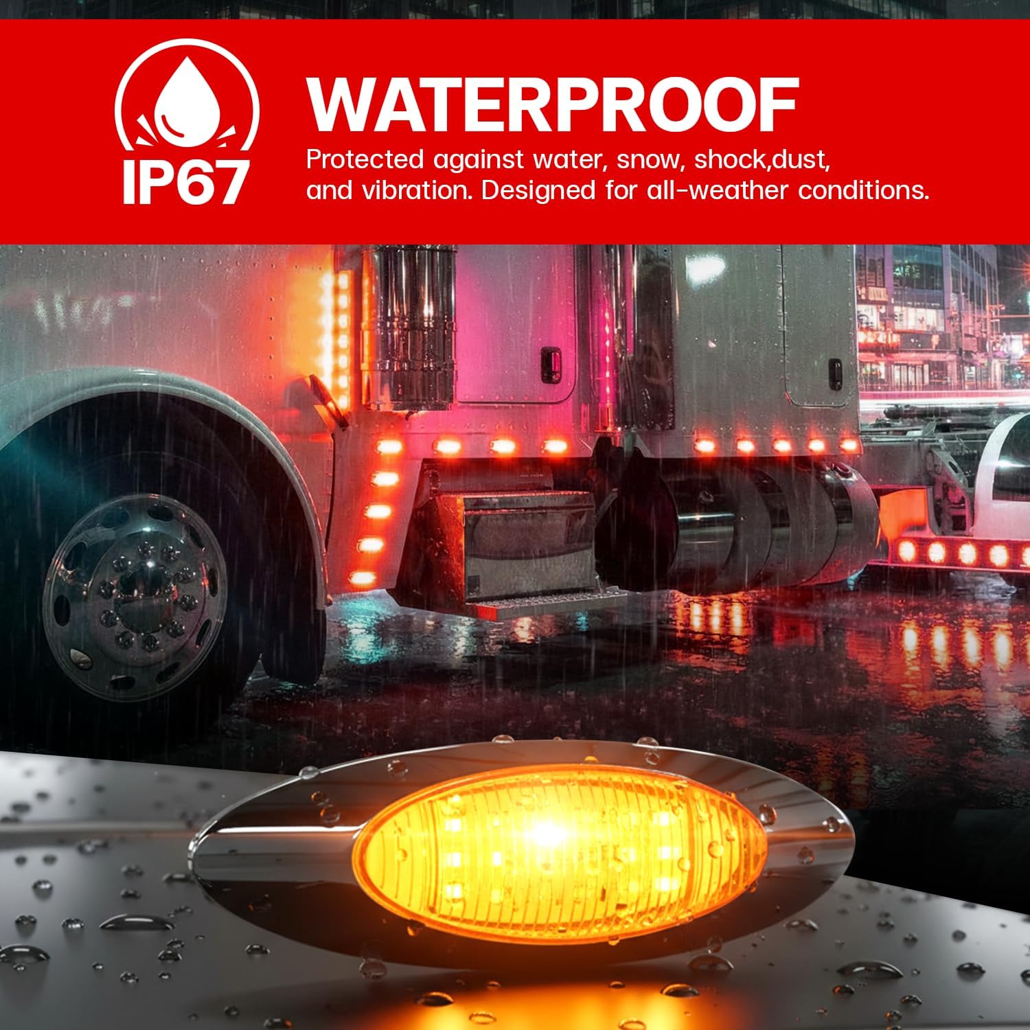 20 Pcs of LedVillage 6.5” Oval 16LED Clear Lens Amber Side Marker Lights with Connector Plug, Clearance Lights, Chrome Bezel, 12V DC for Truck Trailer Pickup RV