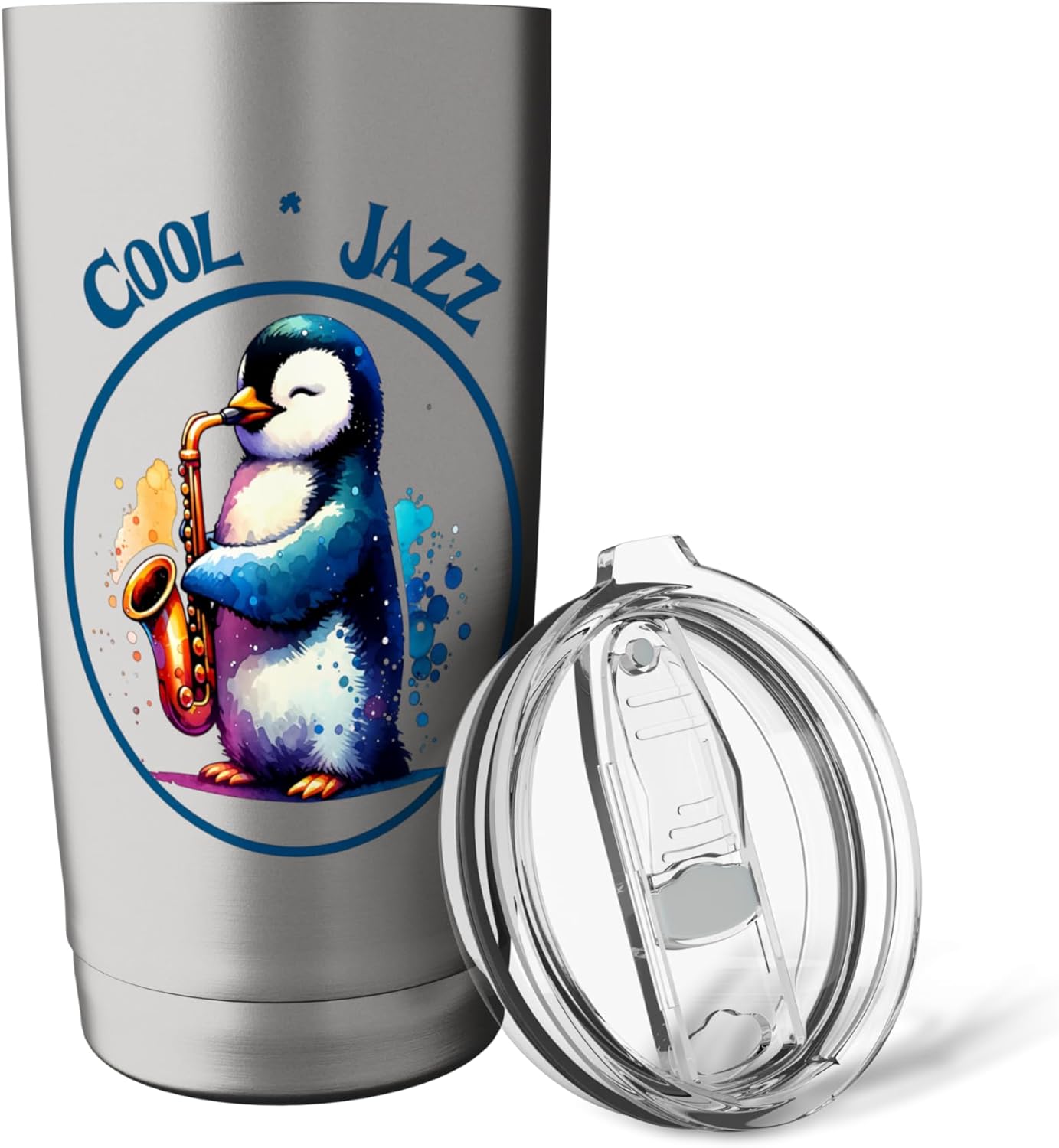 Penguin playing the Saxophone, Cool Jazz sax music Stainless Steel Insulated Tumbler - Image 5