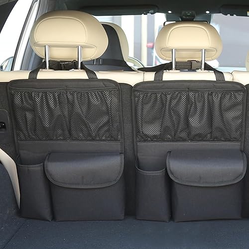 Miniatura 6 de HZEL Organizador de maletero de automóvil, bolsa de almacenamiento desmontable para asiento trasero de vehículo con 4 compartimentos, colgador de