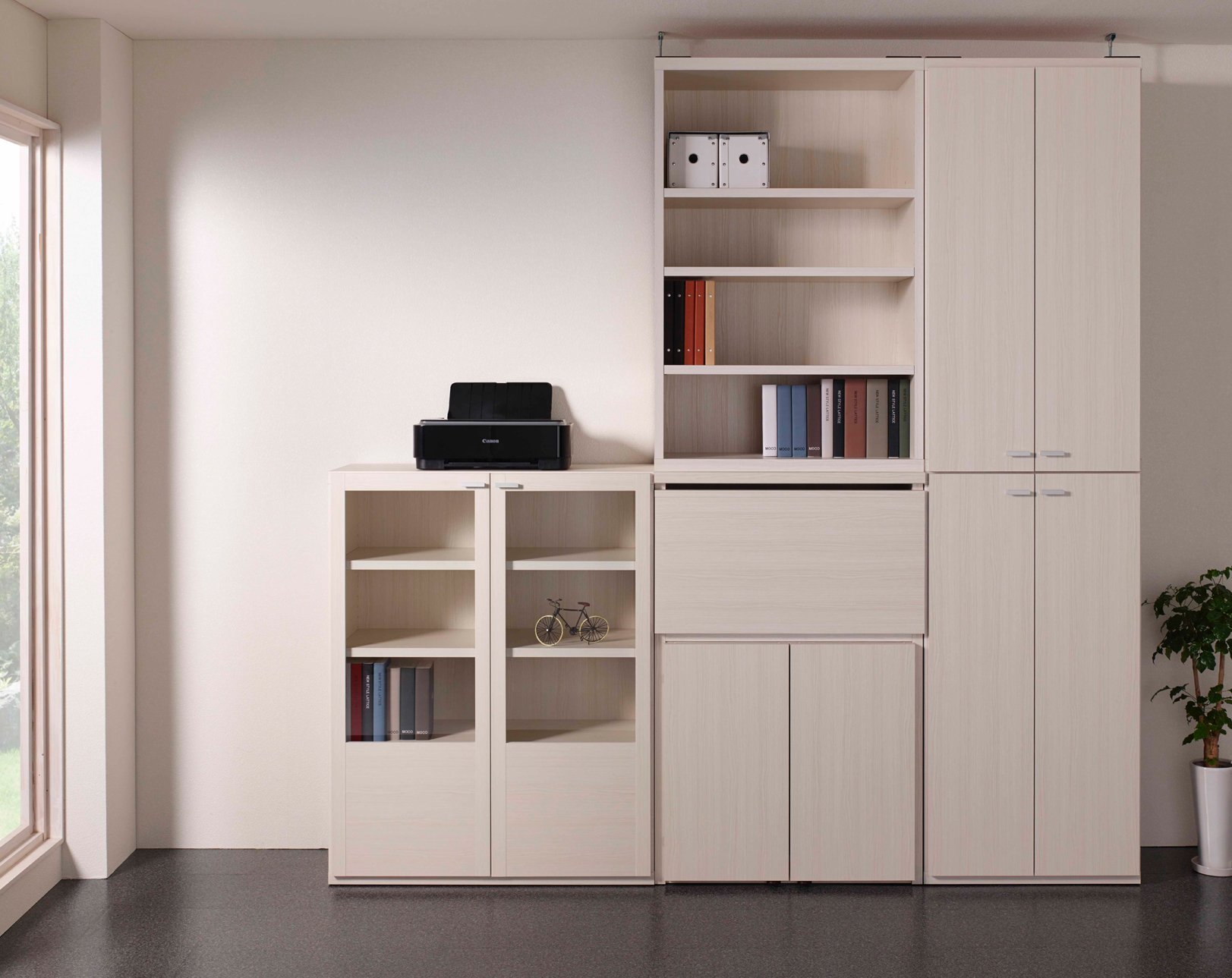 Amazon｜フナモコ リビングシェルフ 幅74×高さ113cm ホワイトウッド