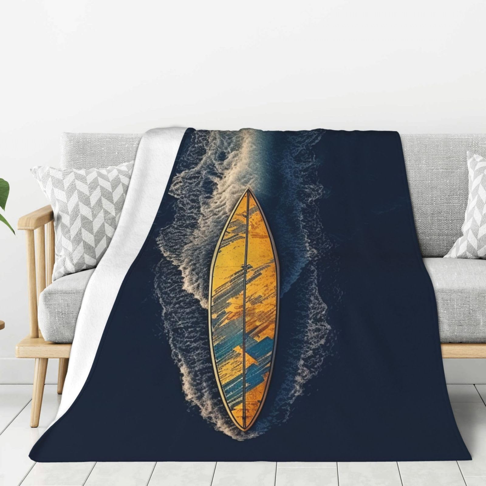 Surfboard Throw Blanket Plush Flannel Fleece Blanket, Soft Lightweight Cozy Blankets 80"X60" for Bed Couch Sofa Travel