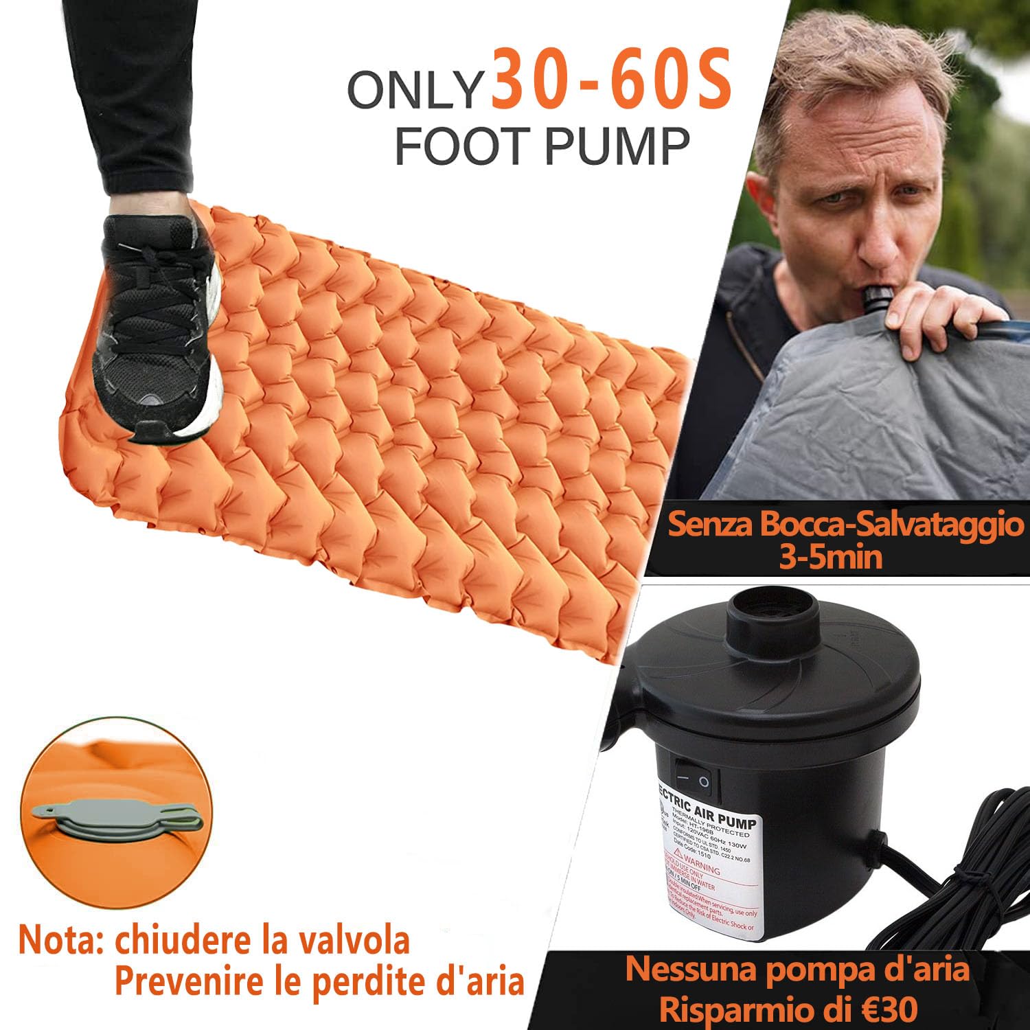Materassino Autogonfiabile Campeggio 12 Cm - Con Pompa A Pedale, Impermeabile, Leggero, Per Trekking E Viaggi