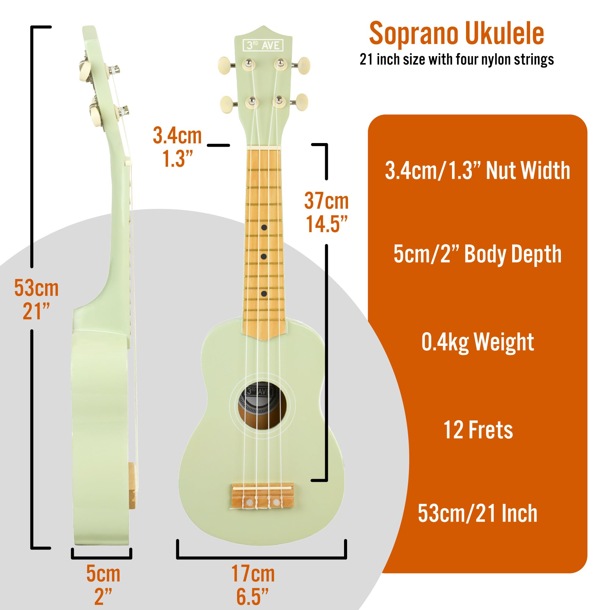 3rd Avenue Ukulele Soprano per Principianti 21 Pollici 4 Corde in Nylon con Borsa Uke Gratuita - Verde Pastello - Lezioni Online Gratuite per 1 Mese