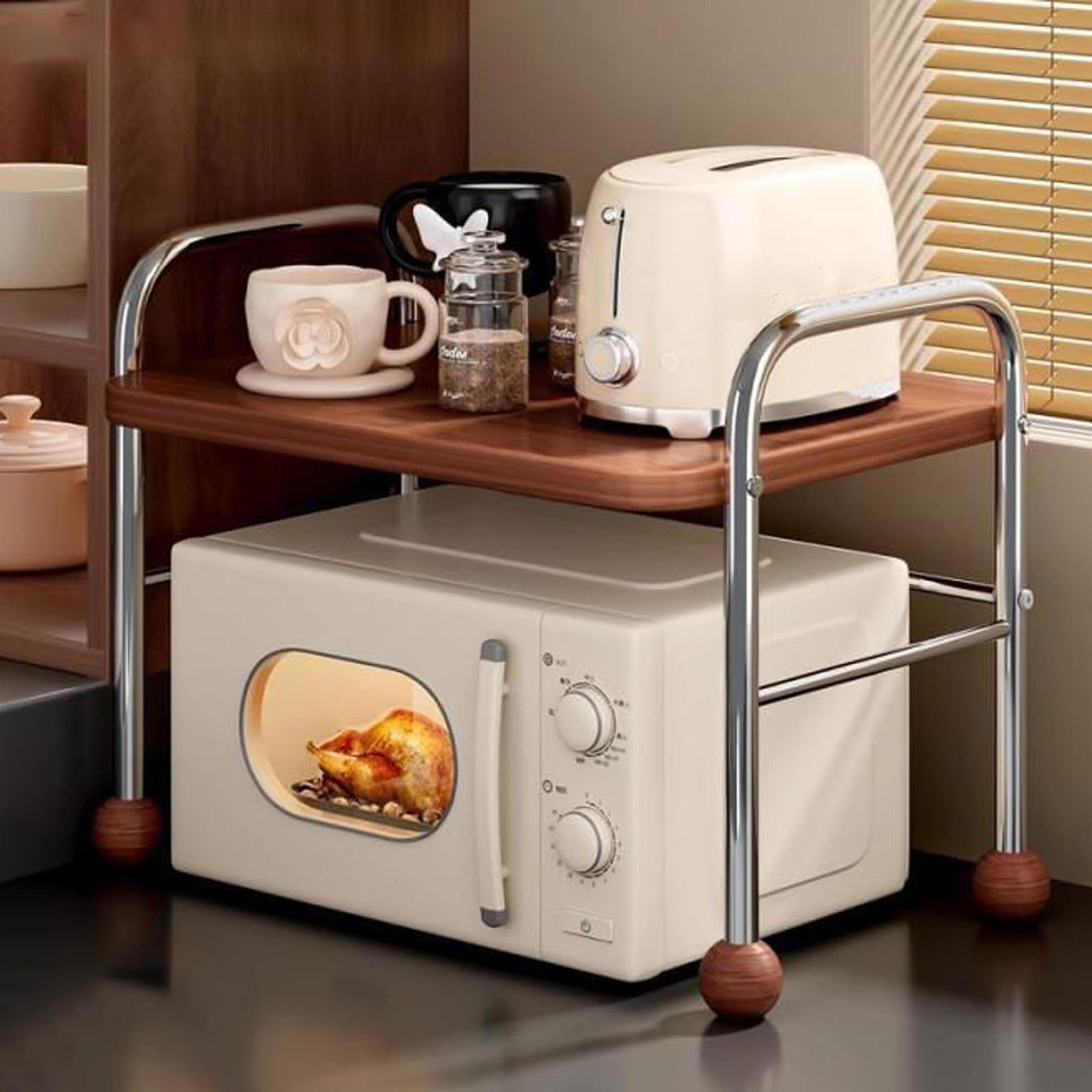 Mikrowellenregal Aus Metall Und Holz for Die Küchenarbeitsplatte,Moderner Großer Schreibtisch-Organizer,Schrankregal,Gewürzregal,Aufbewahrungsrega,klein und platzsparend,für Küchenarbeitsplatten
