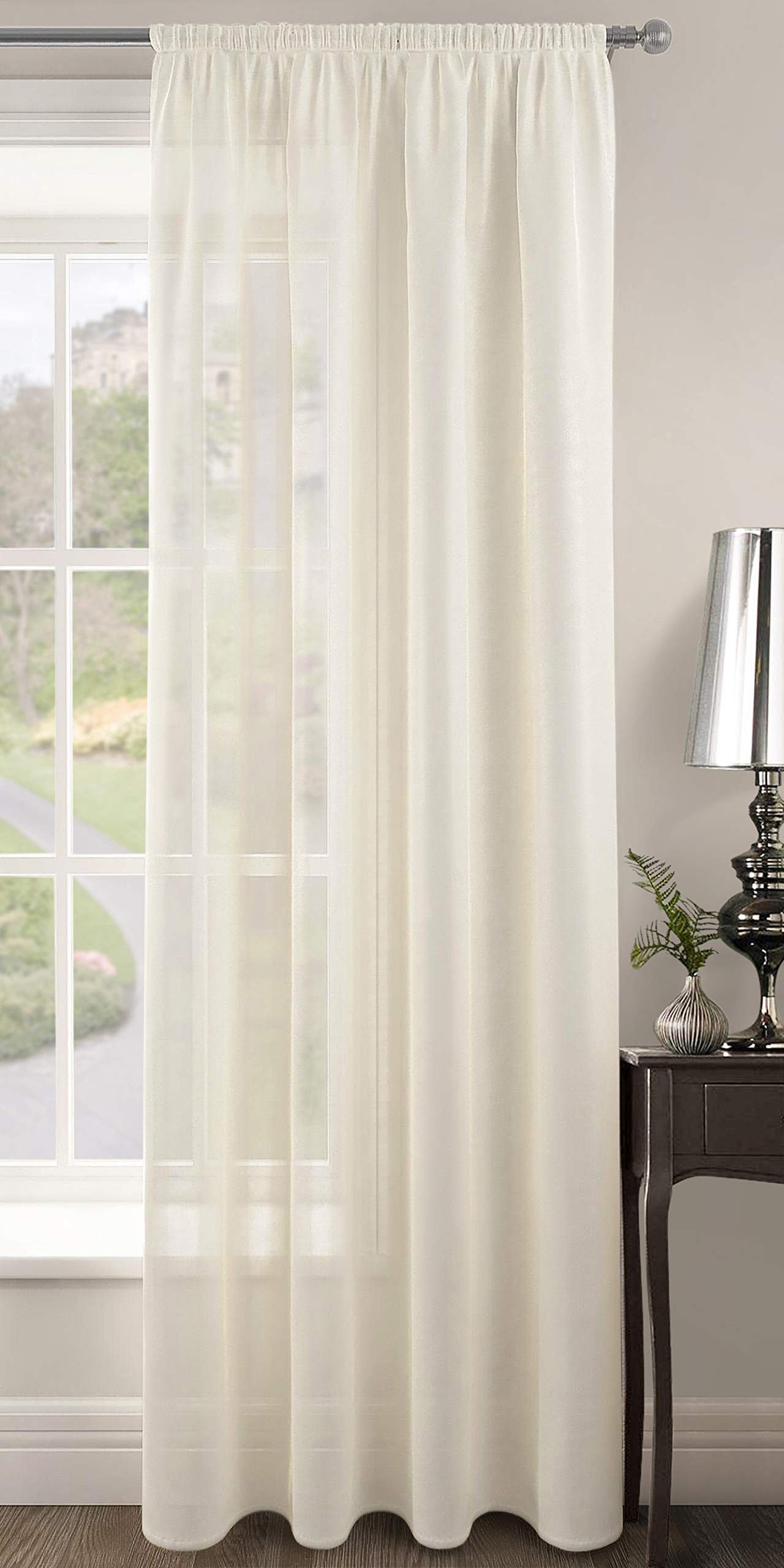 Intimates Plain Voile Woven Slot Top Premium Sheer Voile Panel - Internal Door Curtains, Patio Door Curtains, Privacy Window Voiles (Cream, 59" Width x 54" Drop)
